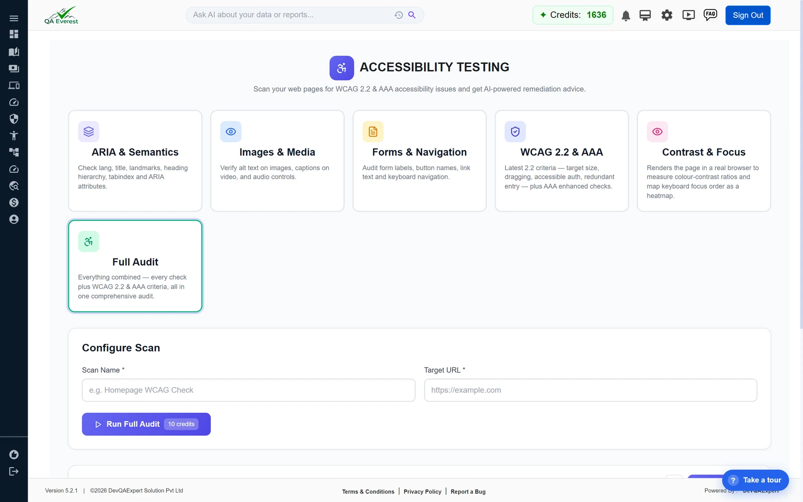 Accessibility Testing dashboard