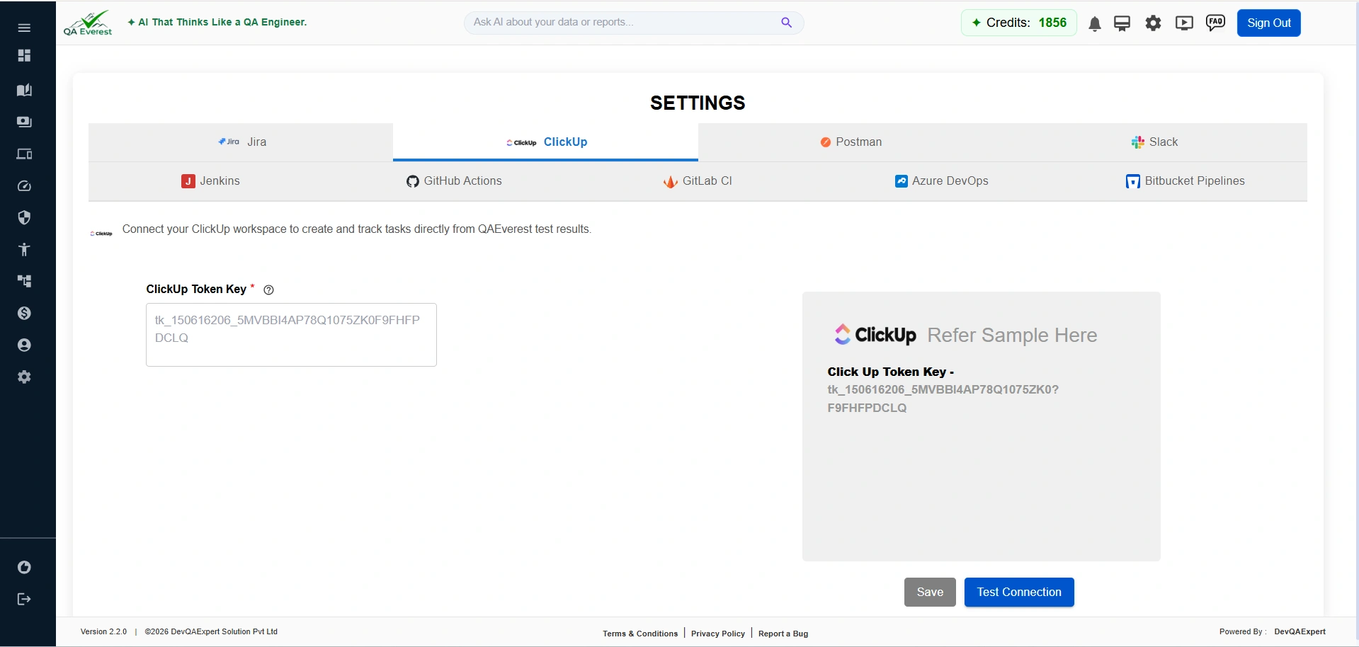 ClickUp integration settings screenshot