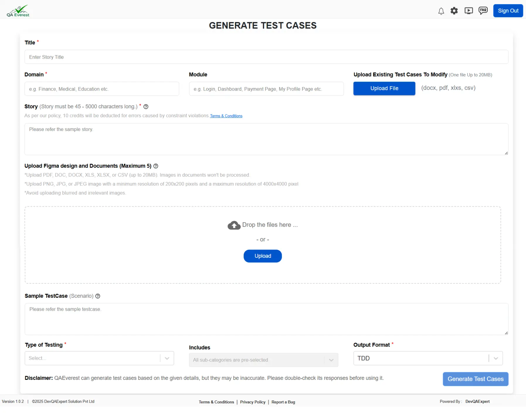 QAEverest test case details form screenshot